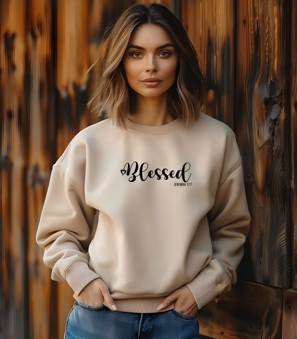 Christian Sweatshirt/T-shirt/Hoodie – “Blessed” Jeremiah 17:7 Bible Verse Clothing | Faith-Based Apparel for Women & Men | Thanksgiving|  Inspirational Religious Apparel & Christian Gift