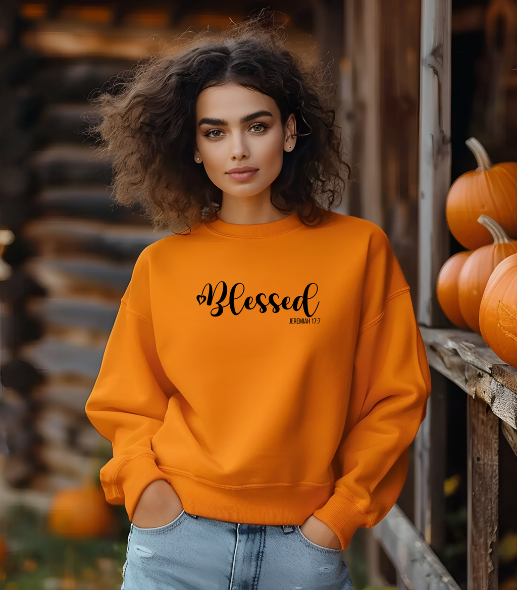 Christian Sweatshirt/T-shirt/Hoodie – “Blessed” Jeremiah 17:7 Bible Verse Clothing | Faith-Based Apparel for Women & Men | Thanksgiving|  Inspirational Religious Apparel & Christian Gift