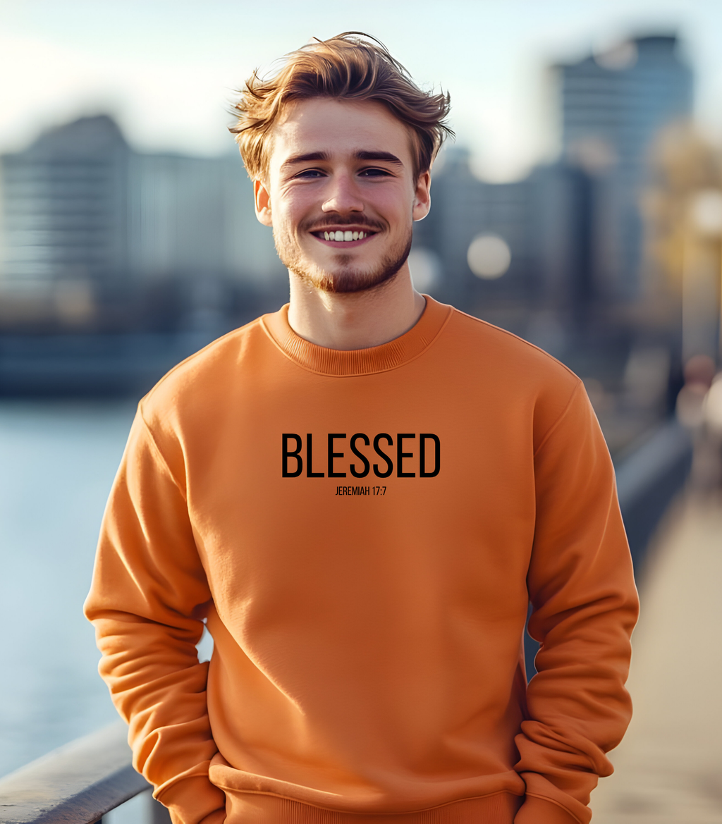 Christian Sweatshirt/T-shirt/Hoodie – “Blessed” Jeremiah 17:7 Bible Verse Clothing | Faith-Based Apparel for Women & Men | Thanksgiving|  Inspirational Religious Apparel & Christian Gift