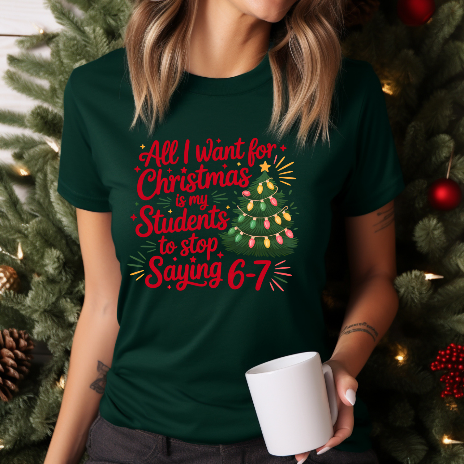Holiday Shirts for Teachers – All I want 6-7 Shirt (Red) - Funny & Festive Christmas Collection