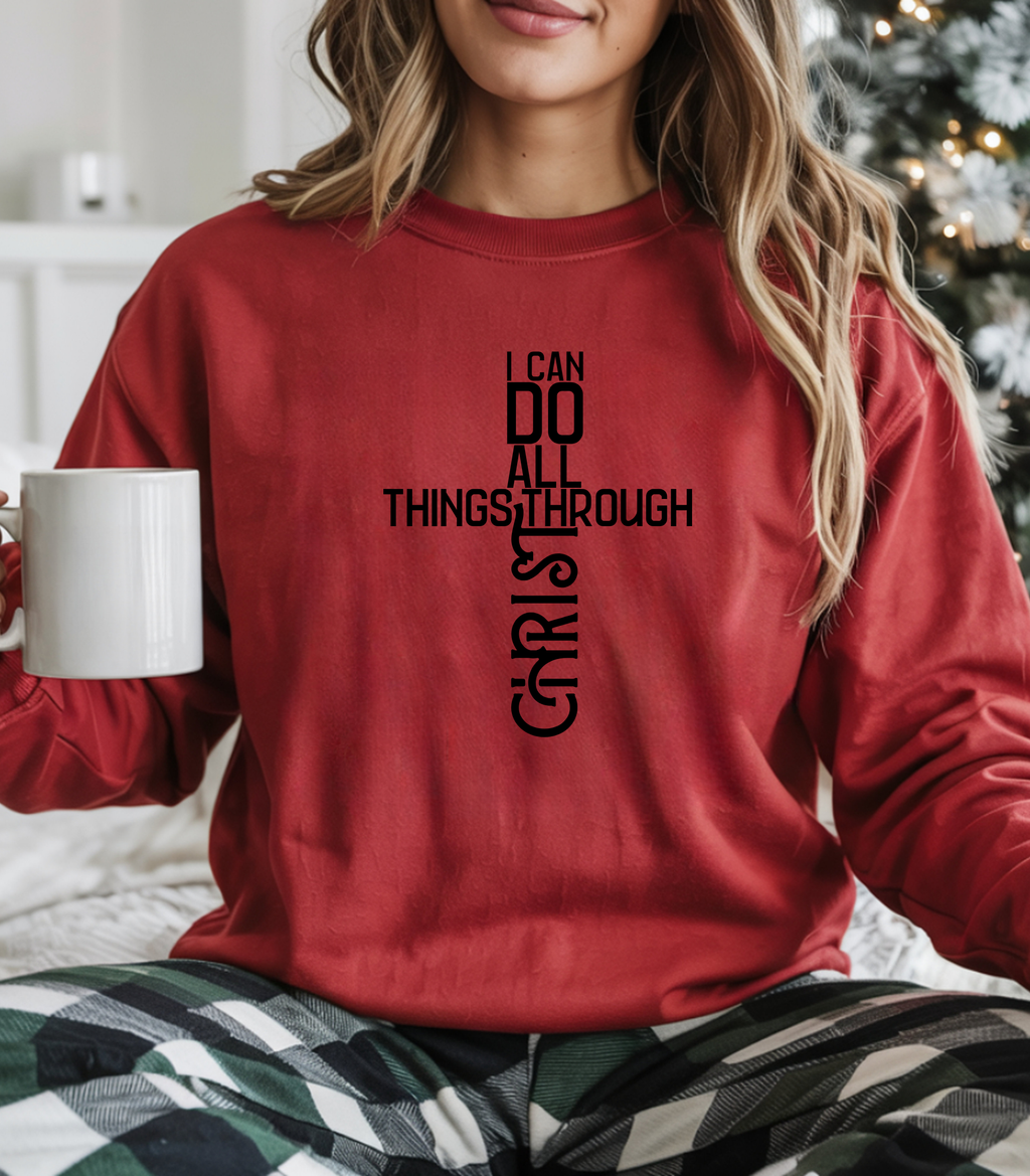 Christian T-Shirt, Sweatshirt, or Hoodie – “I Can Do All Things Through Christ” Philippians 4:13 Cross Design | Inspirational Bible Verse Apparel | Faith-Based Gift