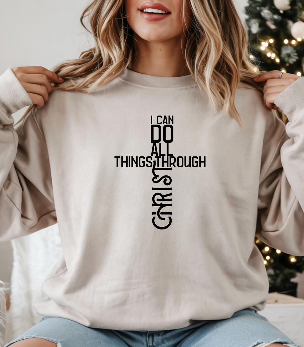 Christian T-Shirt, Sweatshirt, or Hoodie – “I Can Do All Things Through Christ” Philippians 4:13 Cross Design | Inspirational Bible Verse Apparel | Faith-Based Gift