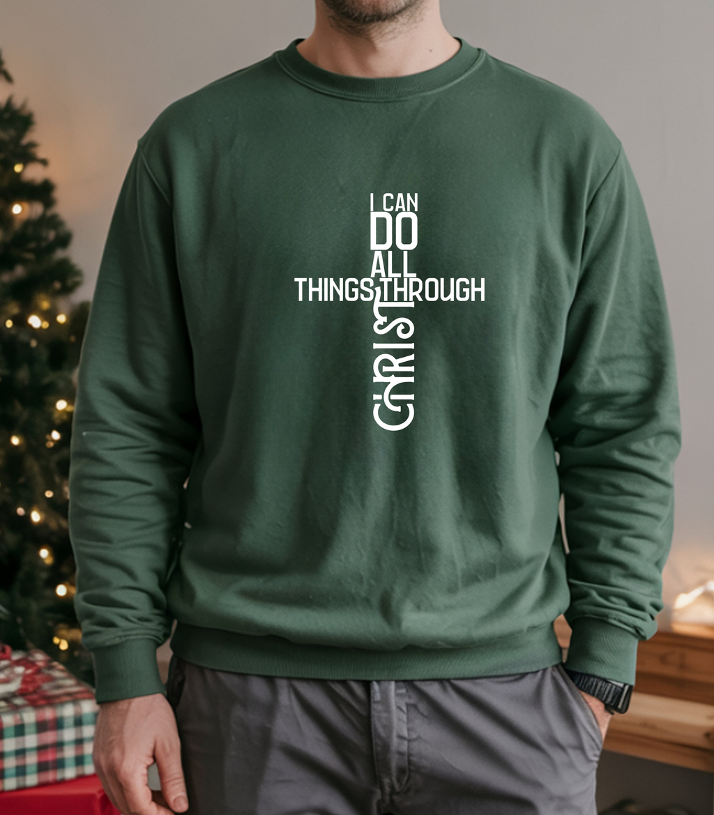 Christian T-Shirt, Sweatshirt, or Hoodie – “I Can Do All Things Through Christ” Philippians 4:13 Cross Design | Inspirational Bible Verse Apparel | Faith-Based Gift