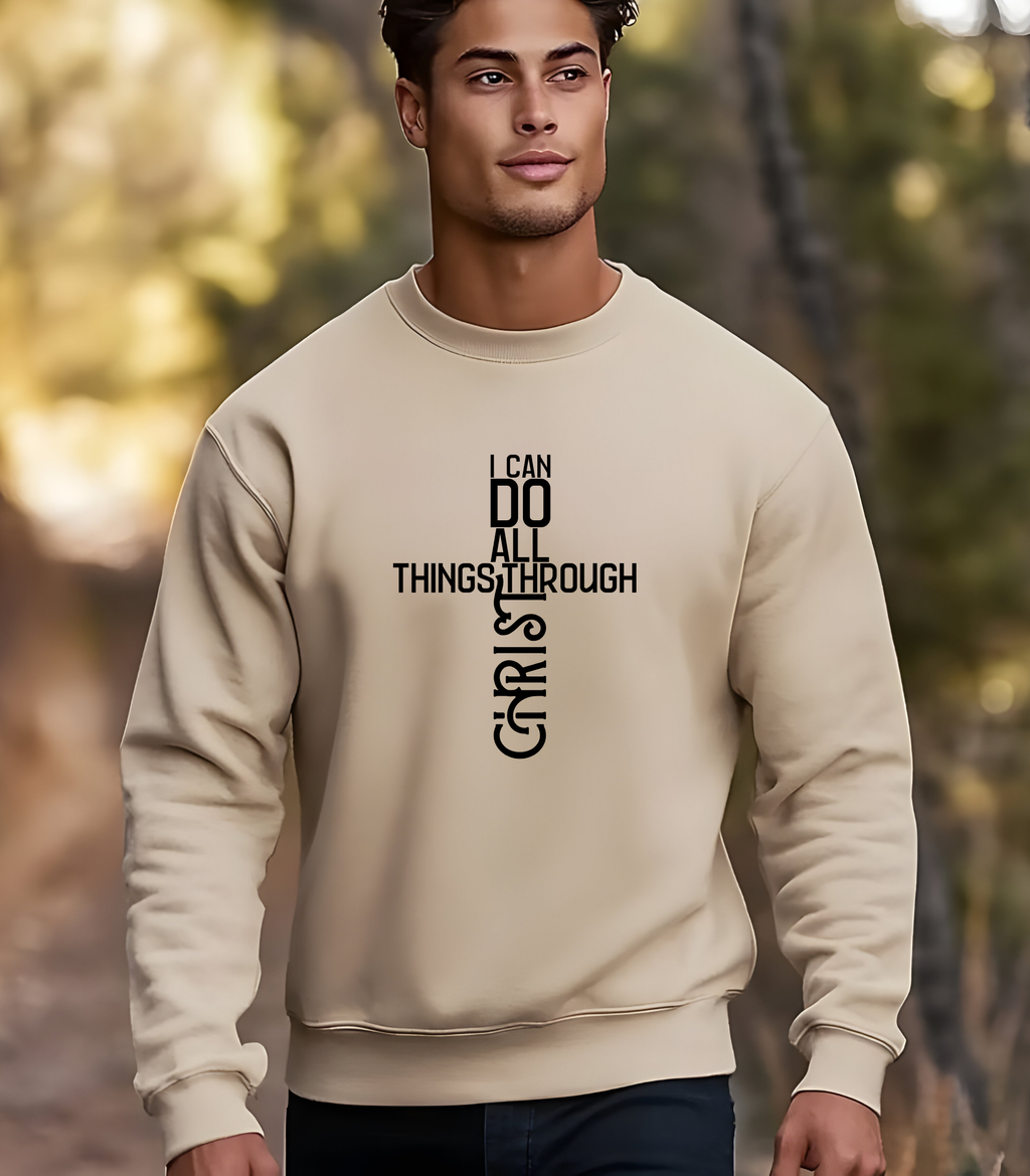 Christian T-Shirt, Sweatshirt, or Hoodie – “I Can Do All Things Through Christ” Philippians 4:13 Cross Design | Inspirational Bible Verse Apparel | Faith-Based Gift