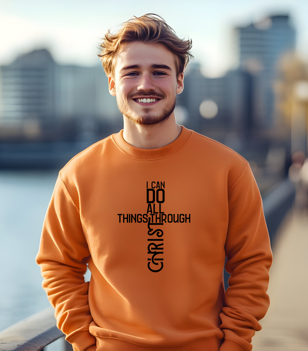 Christian T-Shirt, Sweatshirt, or Hoodie – “I Can Do All Things Through Christ” Philippians 4:13 Cross Design | Inspirational Bible Verse Apparel | Faith-Based Gift