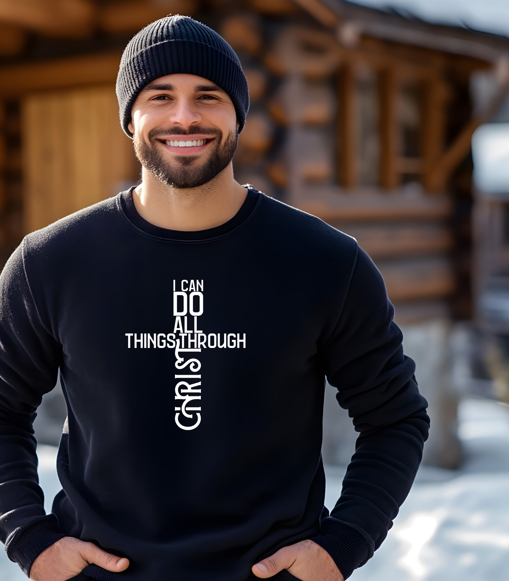 Christian T-Shirt, Sweatshirt, or Hoodie – “I Can Do All Things Through Christ” Philippians 4:13 Cross Design | Inspirational Bible Verse Apparel | Faith-Based Gift