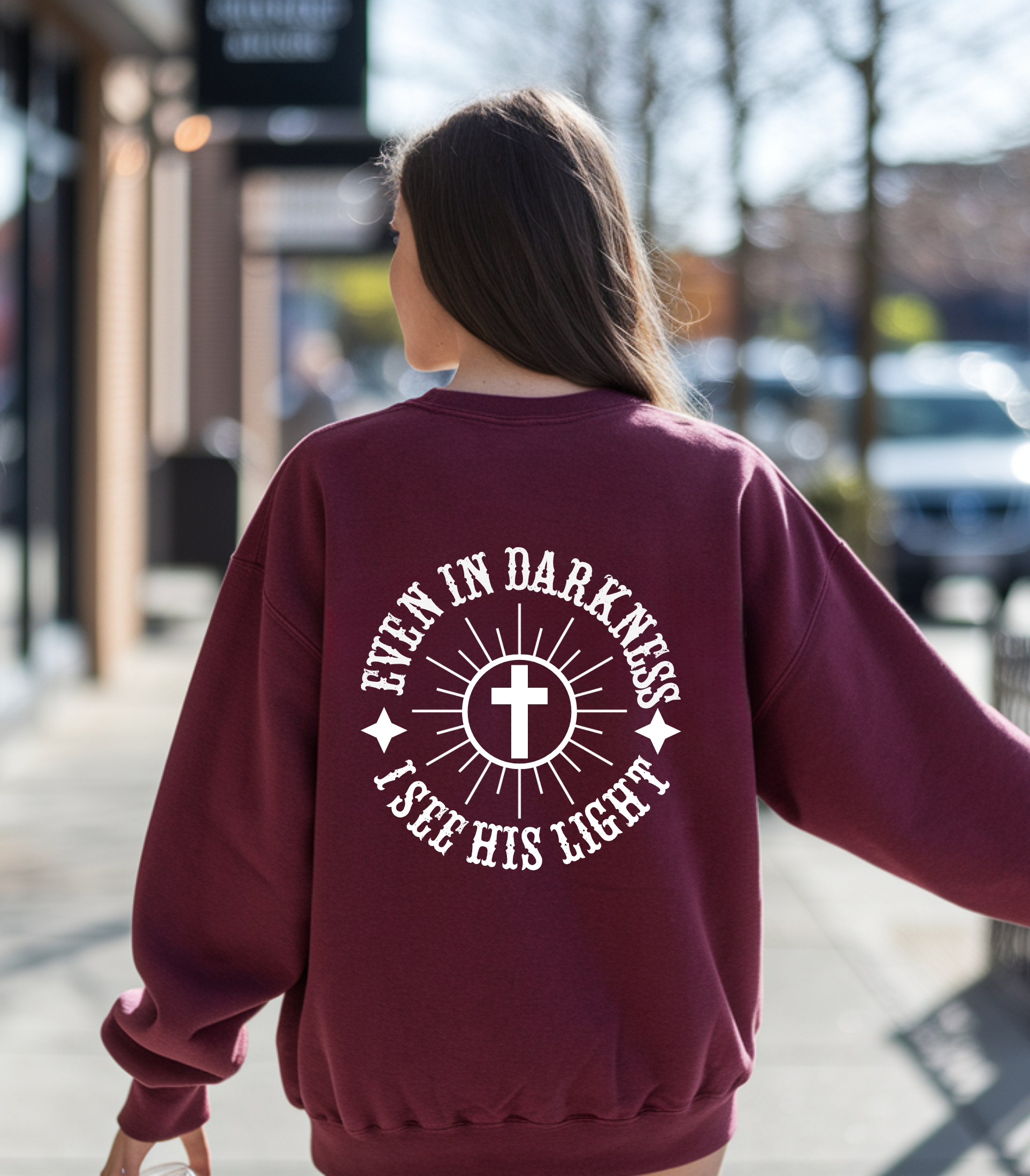Christian Sweatshirt/T-shirt/hoodie – “Even in Darkness I See His Light” Cross clothing | Inspirational Faith Apparel for Men & Women | Religious Gift & Christian Apparel