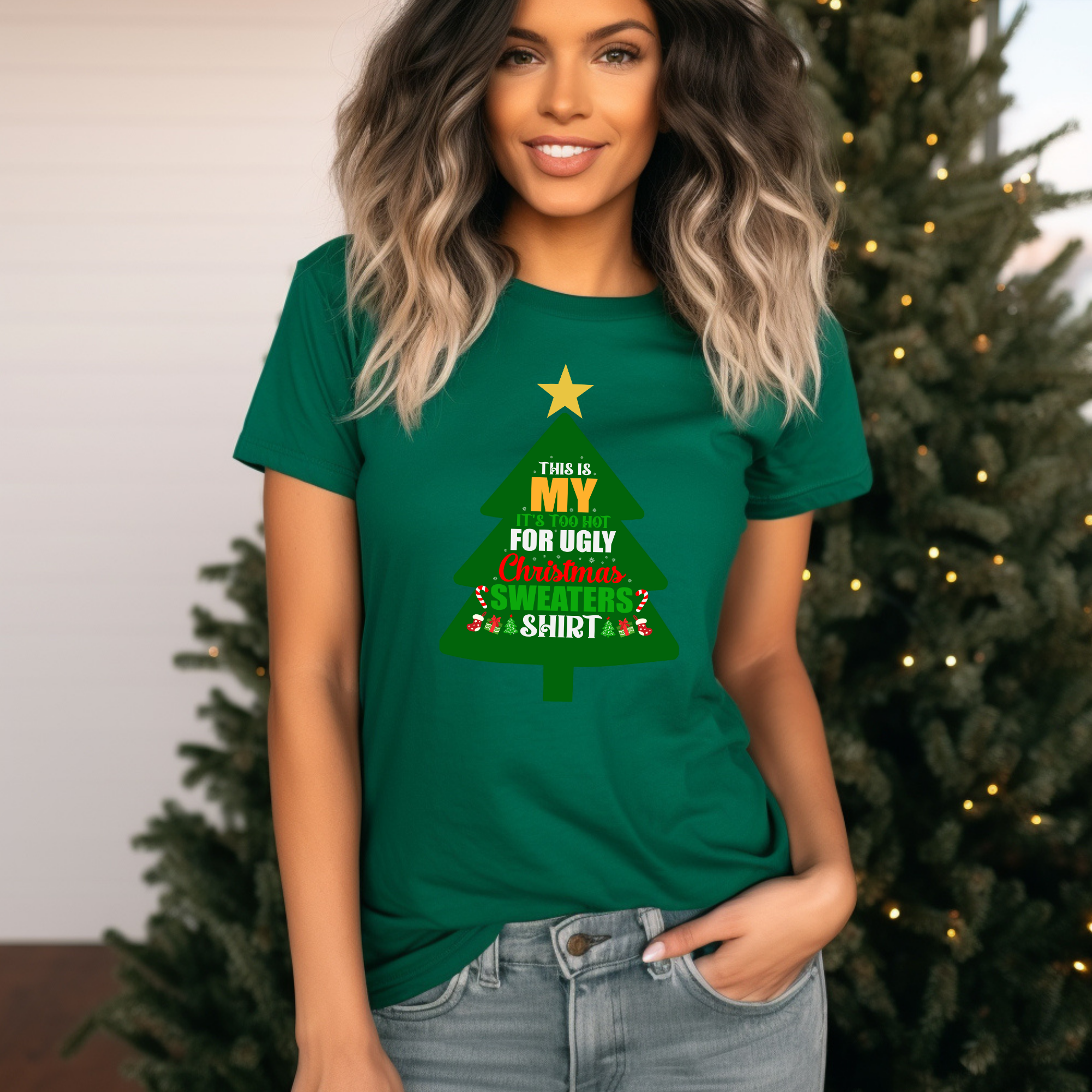 This is my it's too hot for Ugly Christmas Sweater T-Shirt – Funny Holiday Tee for Warm Weather| it's too hot for Christmas sweaters Shirt| | Bella+Canvas Unisex Soft Shirt