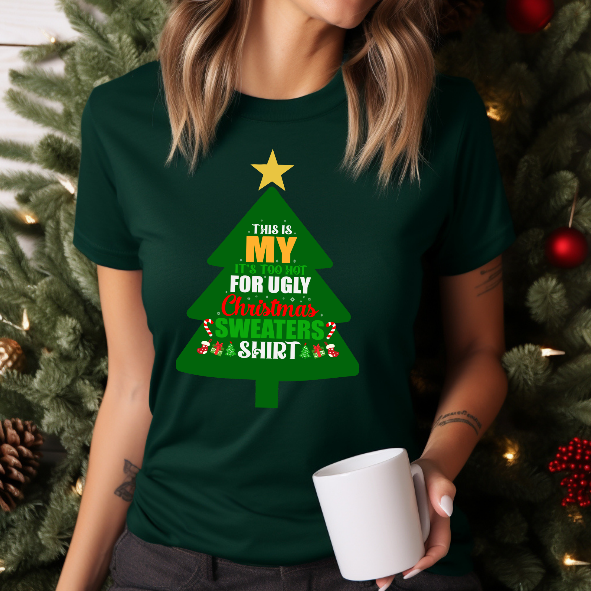 This is my it's too hot for Ugly Christmas Sweater T-Shirt – Funny Holiday Tee for Warm Weather| it's too hot for Christmas sweaters Shirt| | Bella+Canvas Unisex Soft Shirt