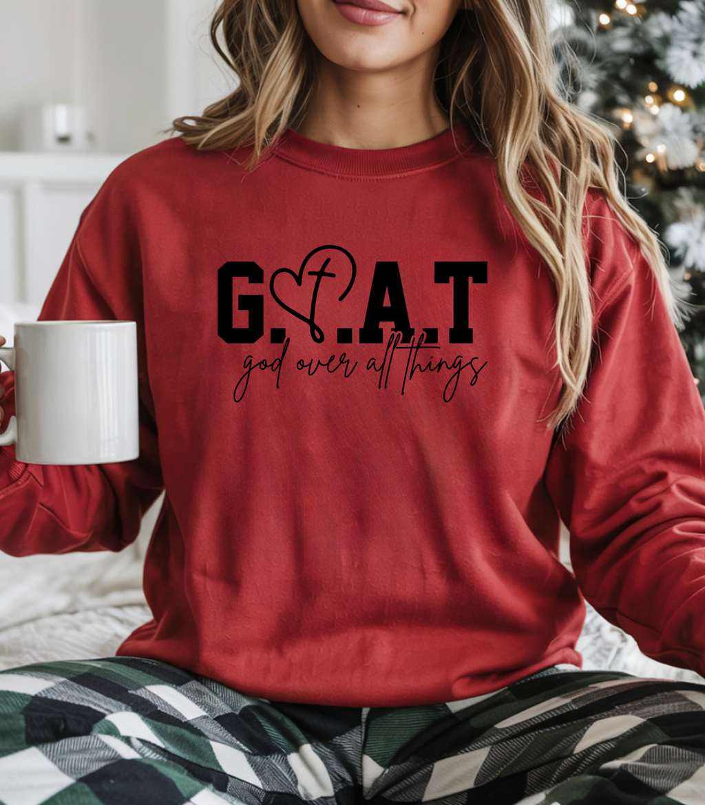 Christian Sweatshirt/T-shirt/Hoodie – “GOAT God Over All Things” Faith apparel | Bold Christian Statement for Men & Women | Religious Gift & Inspirational Apparel