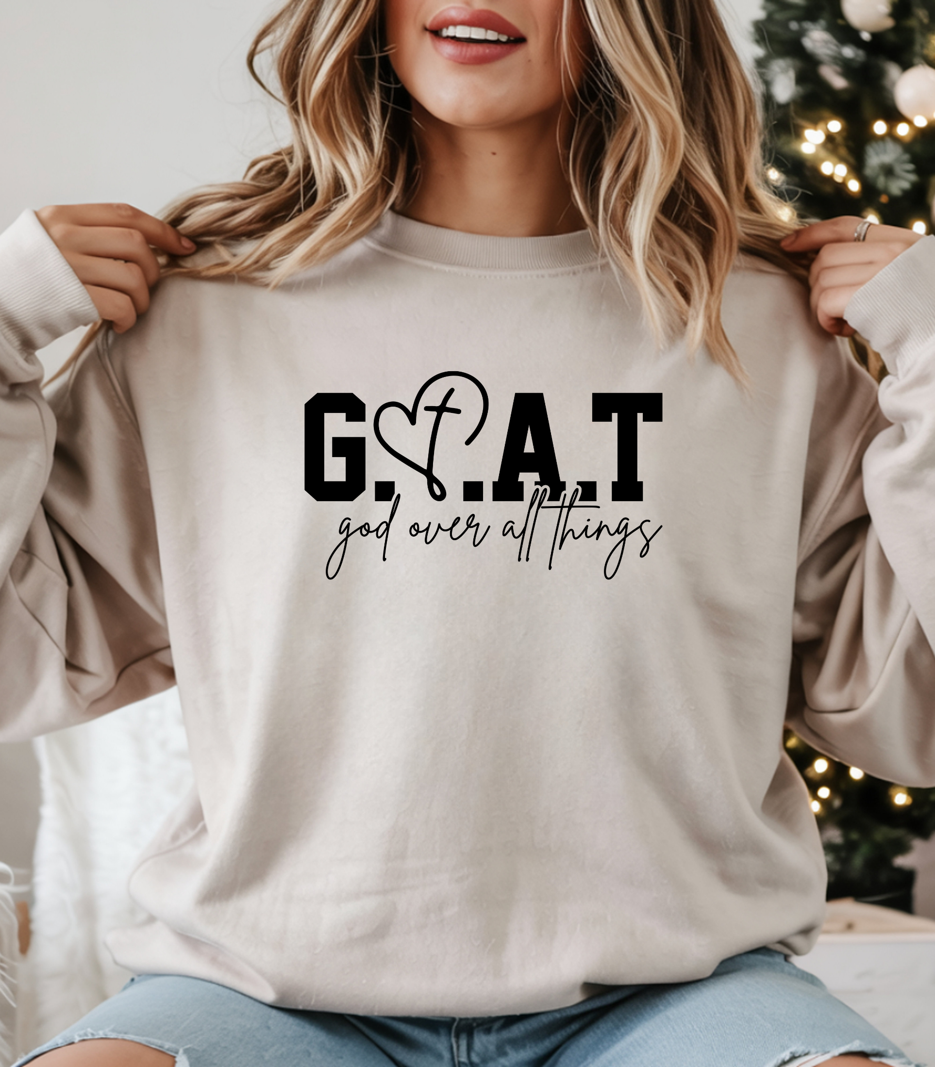 Christian Sweatshirt/T-shirt/Hoodie – “GOAT God Over All Things” Faith apparel | Bold Christian Statement for Men & Women | Religious Gift & Inspirational Apparel