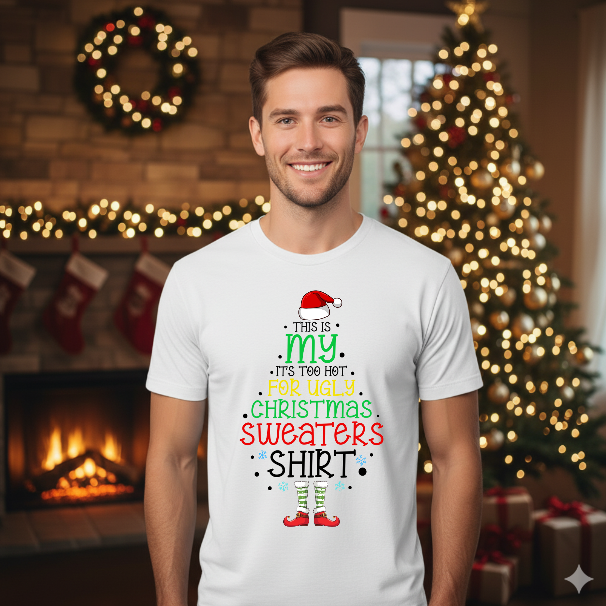 This is my it's too hot for Ugly Christmas Sweater T-Shirt - Elf - Funny Holiday Tee for Warm Weather| it's too hot for Christmas sweaters Shirt| | Bella+Canvas Unisex Soft Shirt
