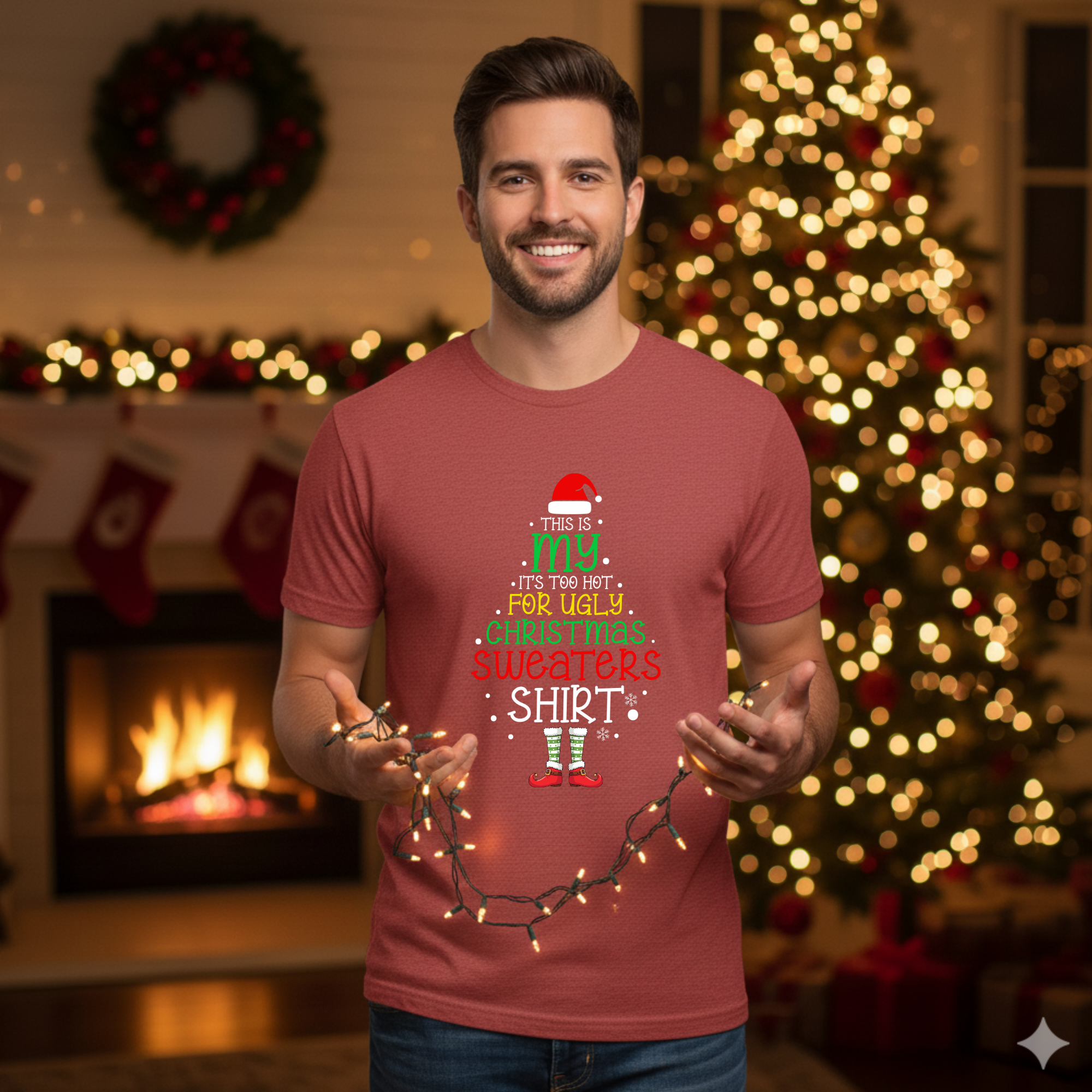 This is my it's too hot for Ugly Christmas Sweater T-Shirt - Elf - Funny Holiday Tee for Warm Weather| it's too hot for Christmas sweaters Shirt| | Bella+Canvas Unisex Soft Shirt