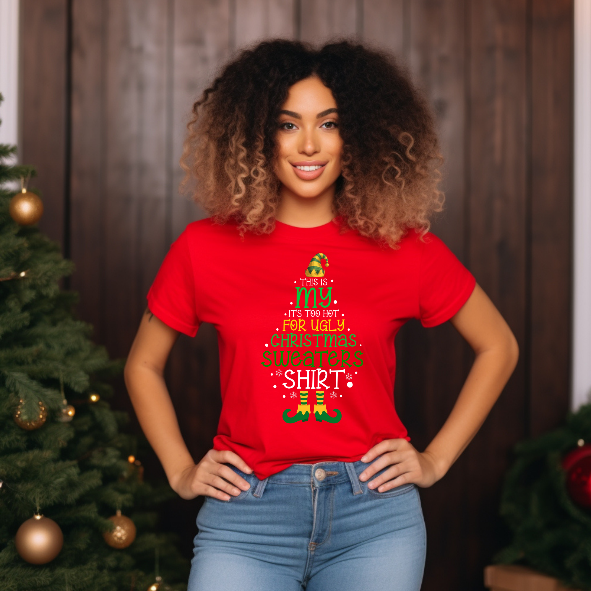 This is my it's too hot for Ugly Christmas Sweater T-Shirt - Elf - Funny Holiday Tee for Warm Weather| it's too hot for Christmas sweaters Shirt| | Bella+Canvas Unisex Soft Shirt