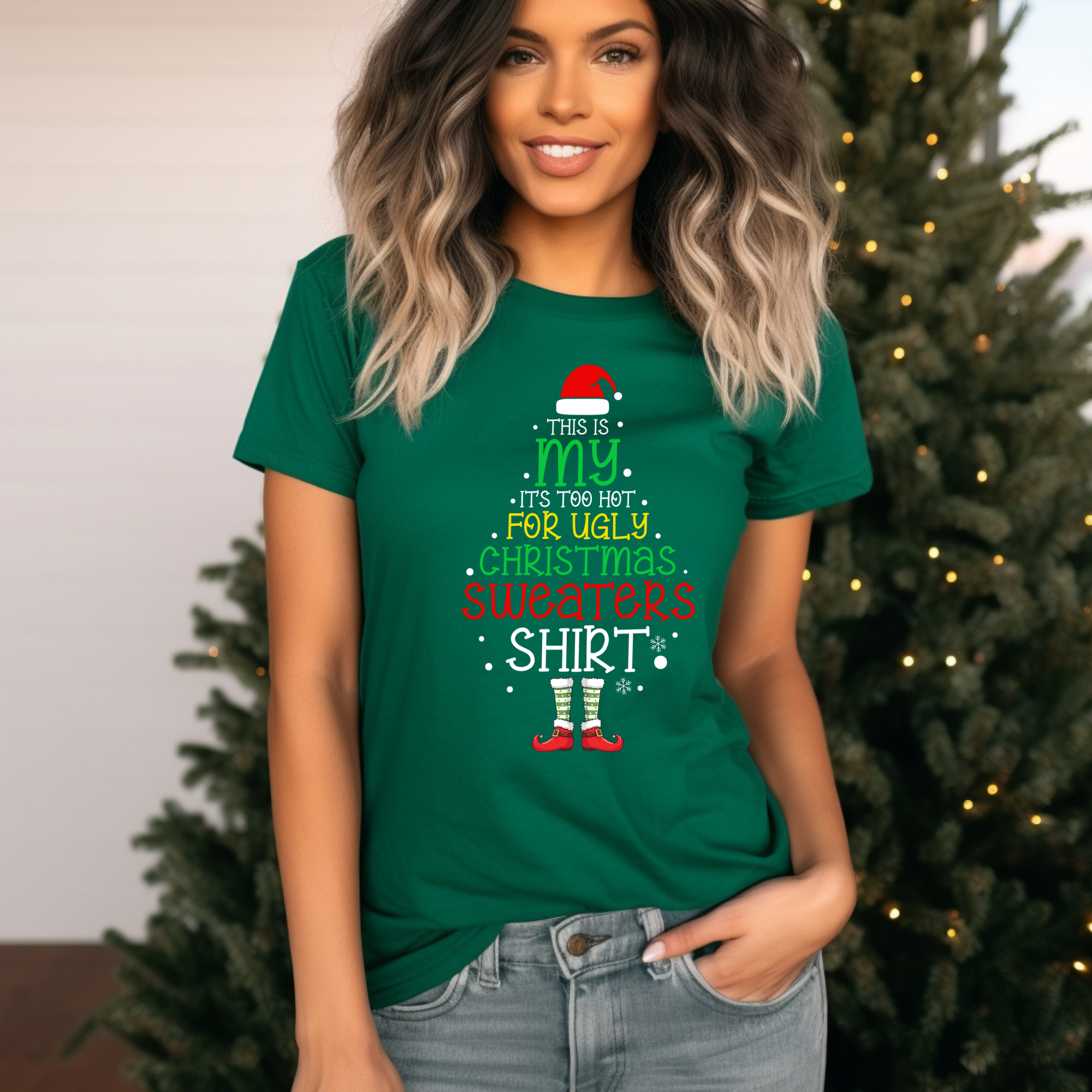 This is my it's too hot for Ugly Christmas Sweater T-Shirt - Elf - Funny Holiday Tee for Warm Weather| it's too hot for Christmas sweaters Shirt| | Bella+Canvas Unisex Soft Shirt