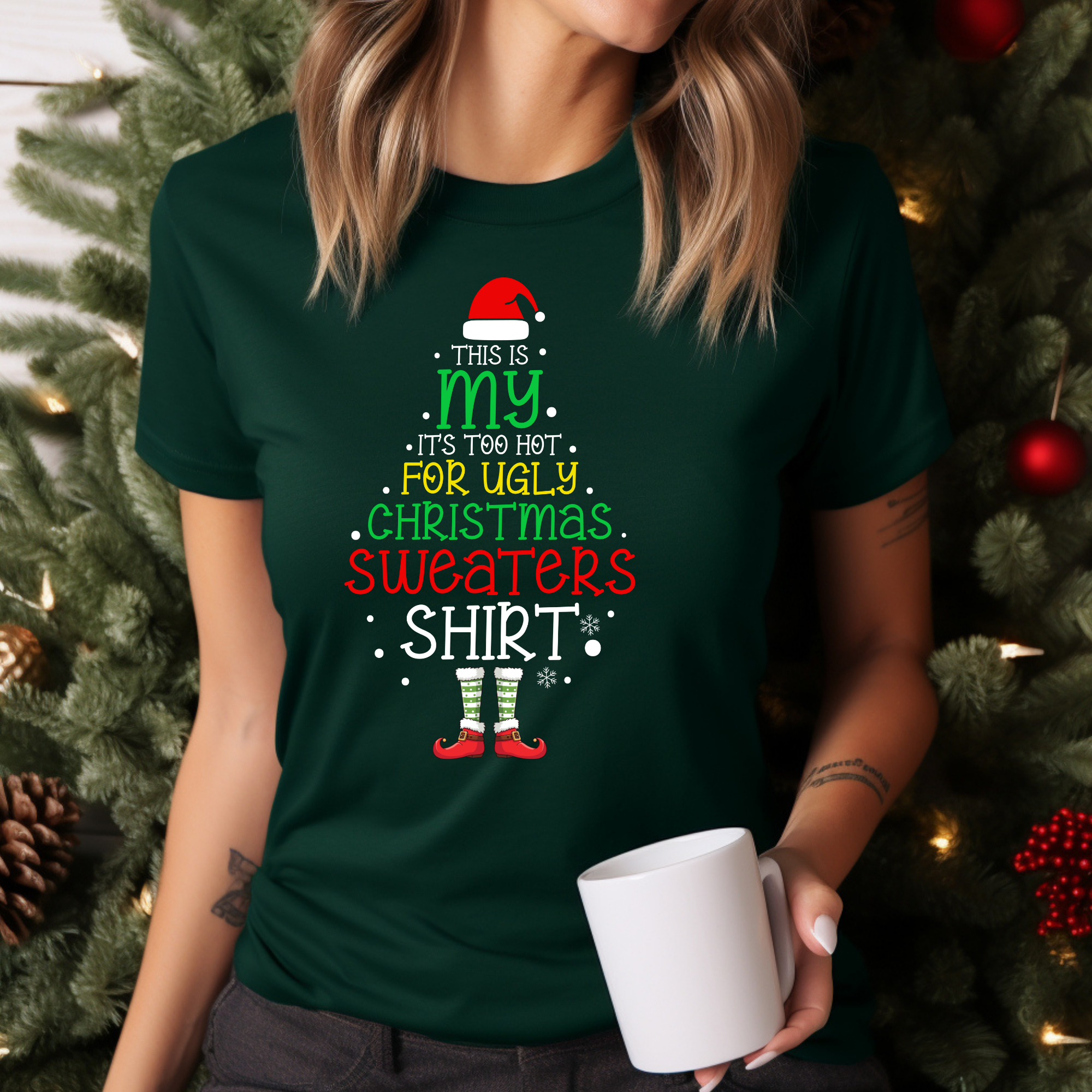 This is my it's too hot for Ugly Christmas Sweater T-Shirt - Elf - Funny Holiday Tee for Warm Weather| it's too hot for Christmas sweaters Shirt| | Bella+Canvas Unisex Soft Shirt