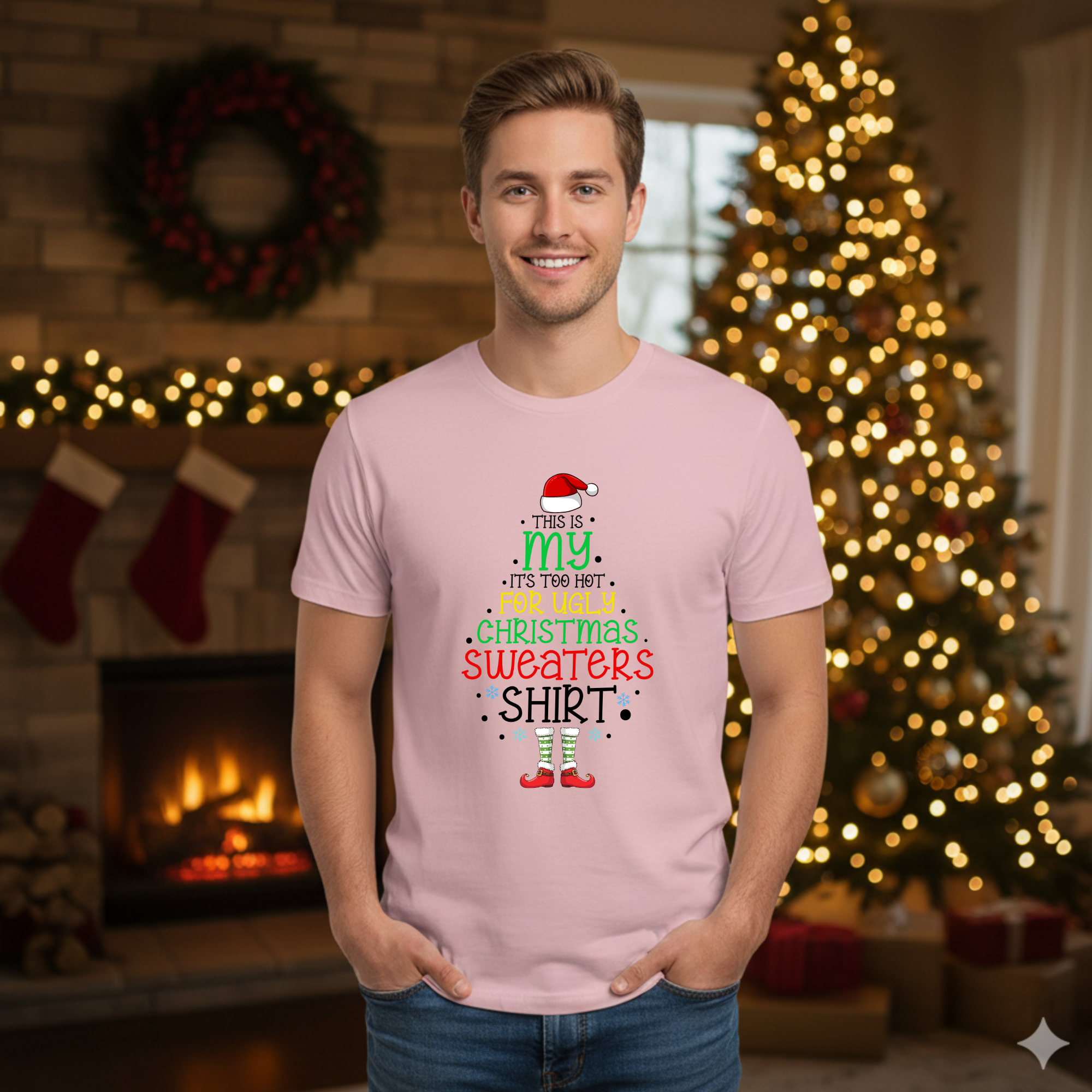 This is my it's too hot for Ugly Christmas Sweater T-Shirt - Elf - Funny Holiday Tee for Warm Weather| it's too hot for Christmas sweaters Shirt| | Bella+Canvas Unisex Soft Shirt