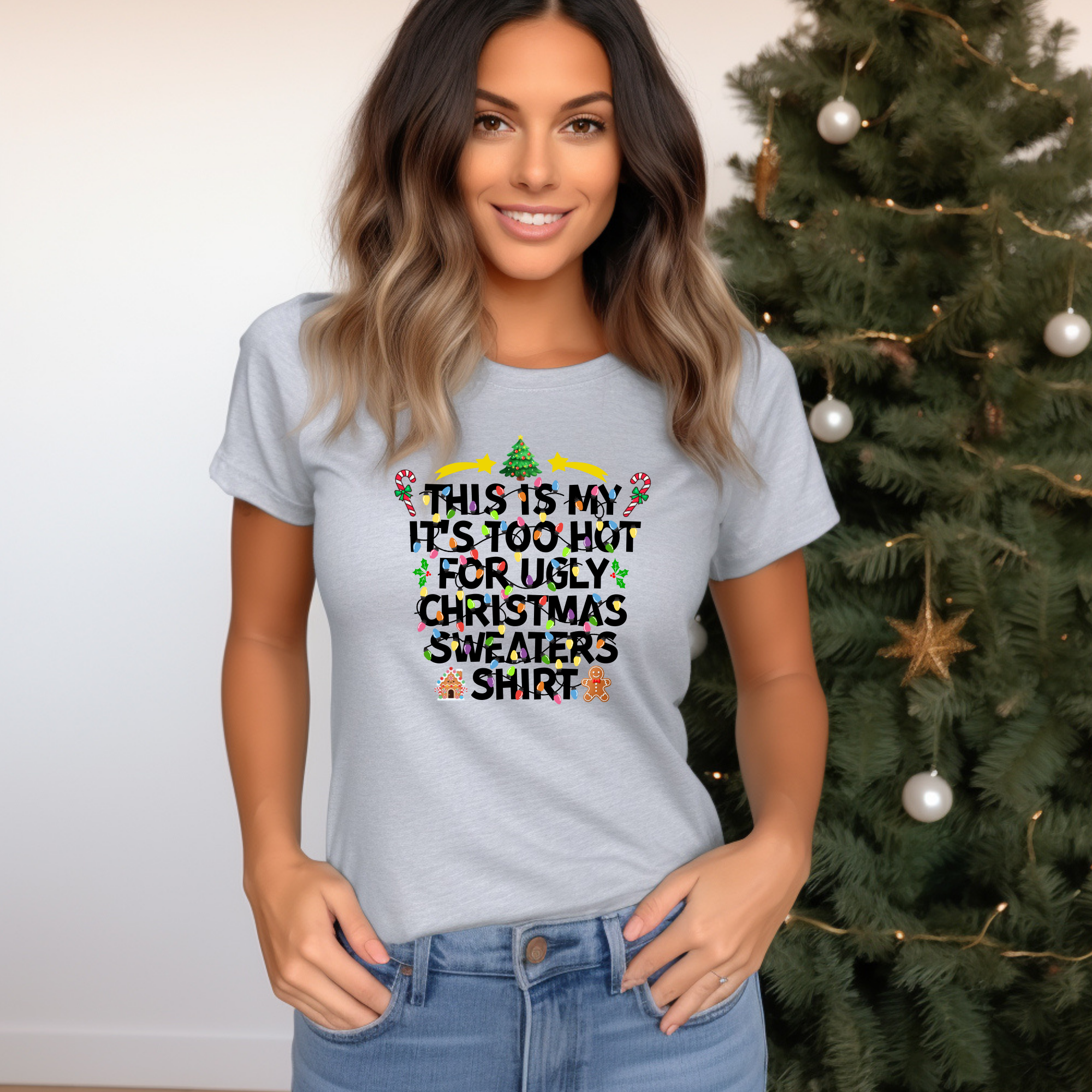 This is my it's too hot for Ugly Christmas Sweater T-Shirt - Lights - Funny Holiday Tee for Warm Weather| it's too hot for Christmas sweaters Shirt| | Bella+Canvas Unisex Soft Shirt