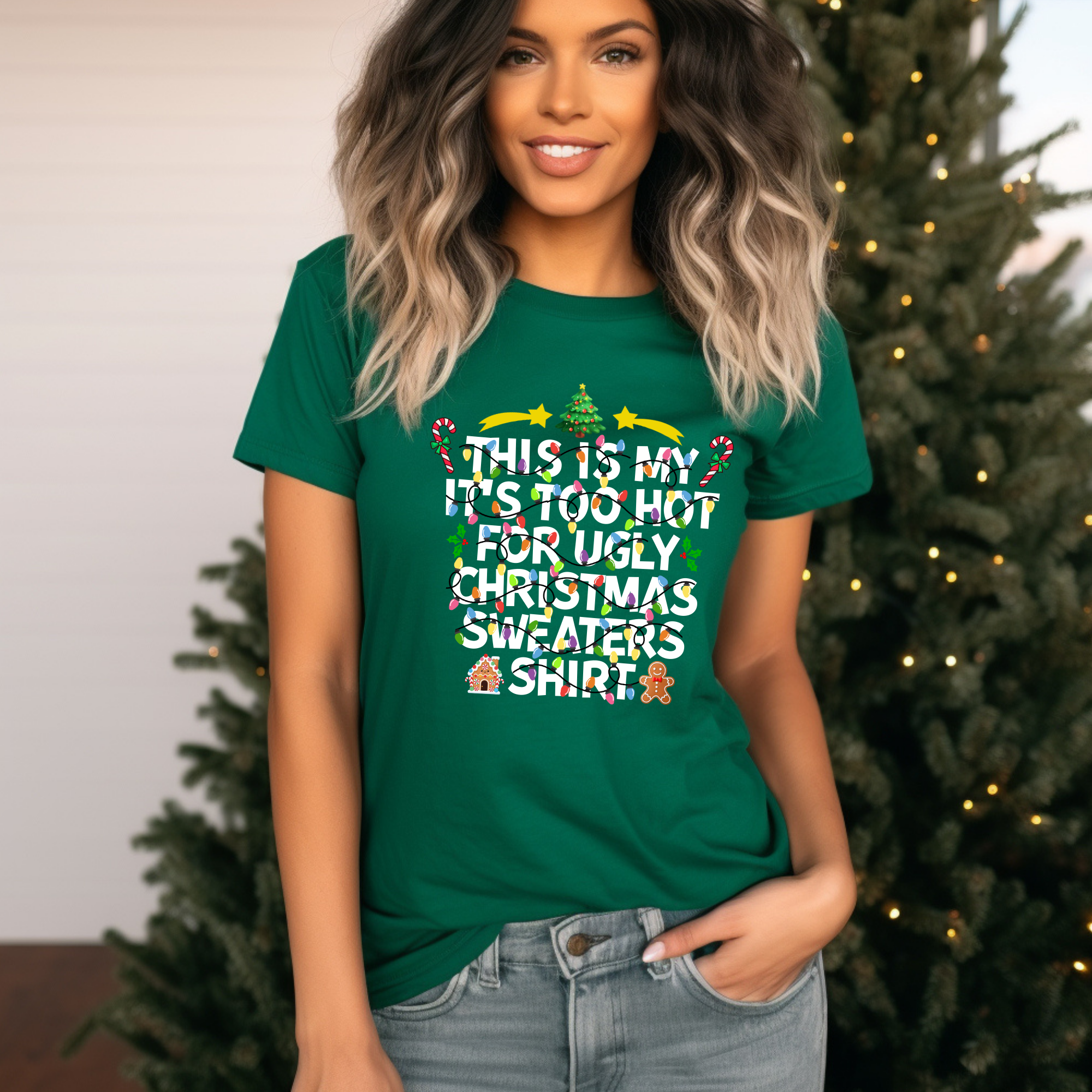 This is my it's too hot for Ugly Christmas Sweater T-Shirt - Lights - Funny Holiday Tee for Warm Weather| it's too hot for Christmas sweaters Shirt| | Bella+Canvas Unisex Soft Shirt