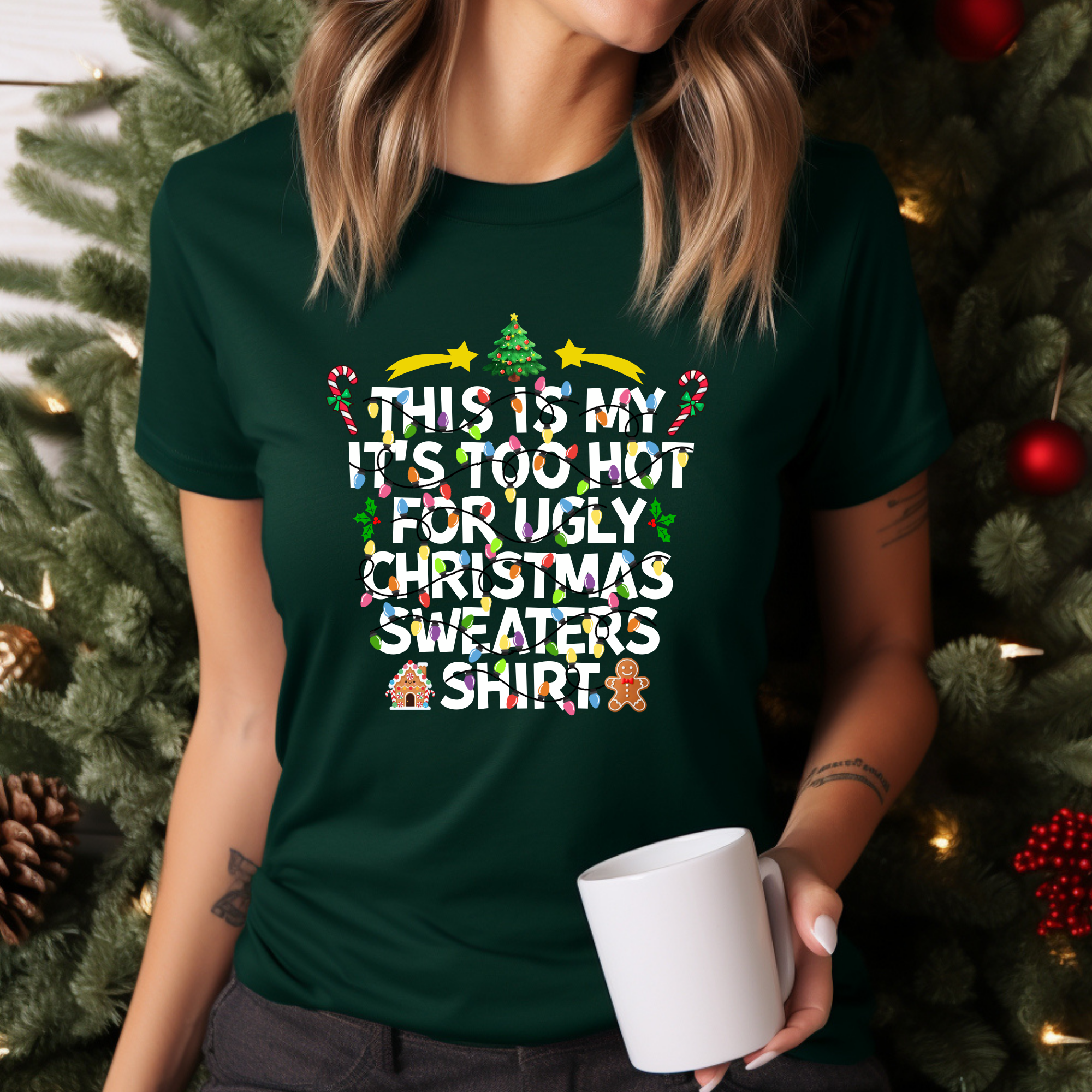 This is my it's too hot for Ugly Christmas Sweater T-Shirt - Lights - Funny Holiday Tee for Warm Weather| it's too hot for Christmas sweaters Shirt| | Bella+Canvas Unisex Soft Shirt