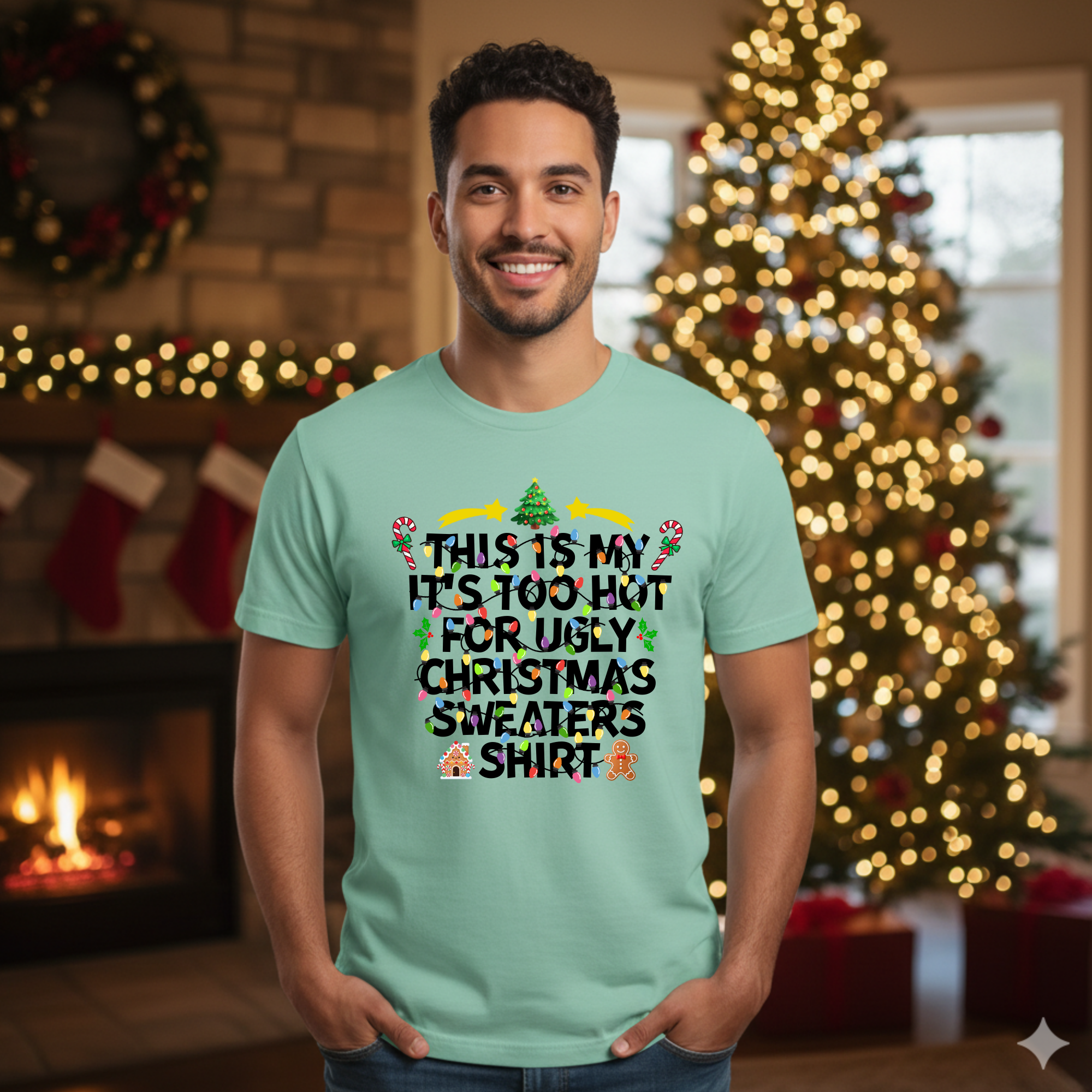 This is my it's too hot for Ugly Christmas Sweater T-Shirt - Lights - Funny Holiday Tee for Warm Weather| it's too hot for Christmas sweaters Shirt| | Bella+Canvas Unisex Soft Shirt