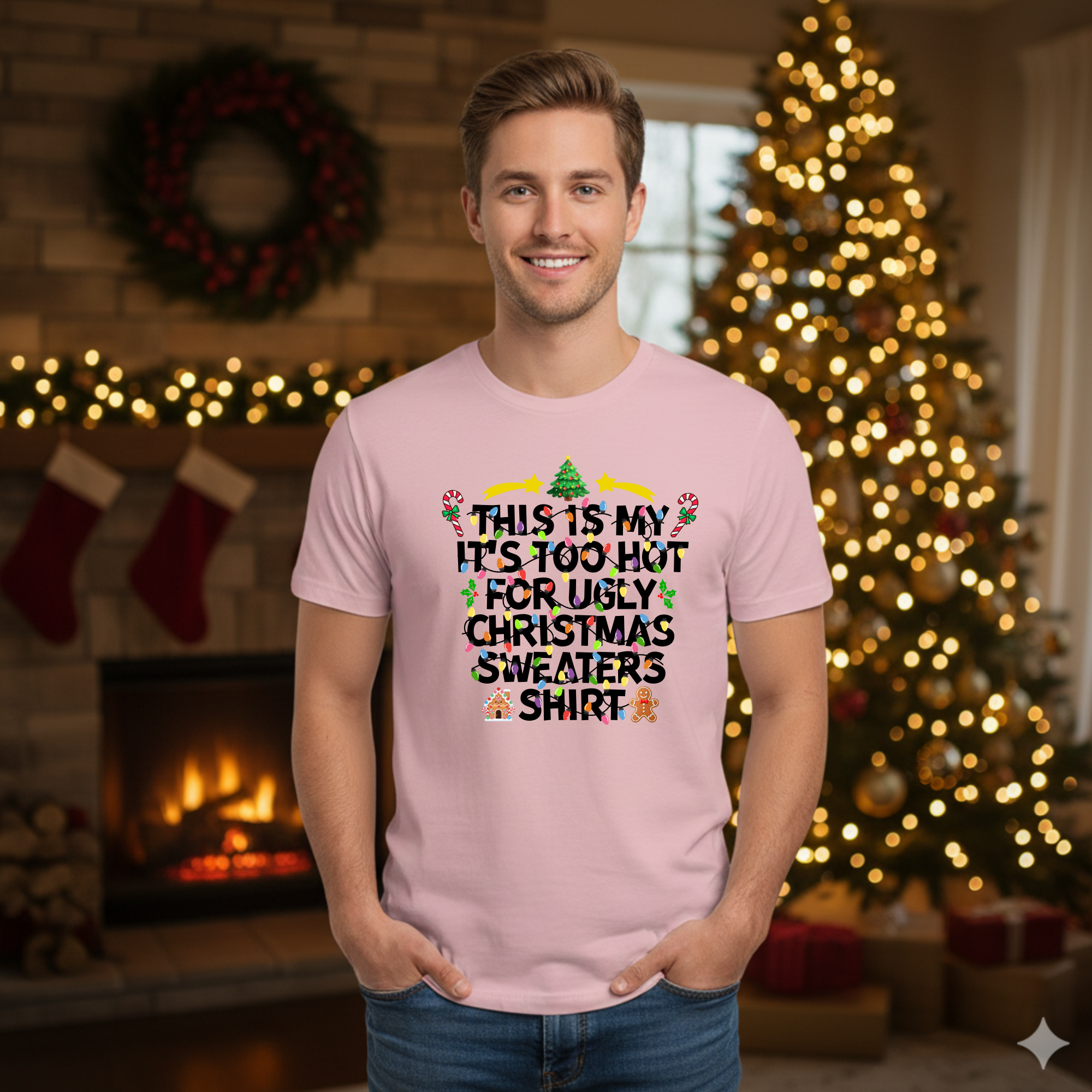 This is my it's too hot for Ugly Christmas Sweater T-Shirt - Lights - Funny Holiday Tee for Warm Weather| it's too hot for Christmas sweaters Shirt| | Bella+Canvas Unisex Soft Shirt