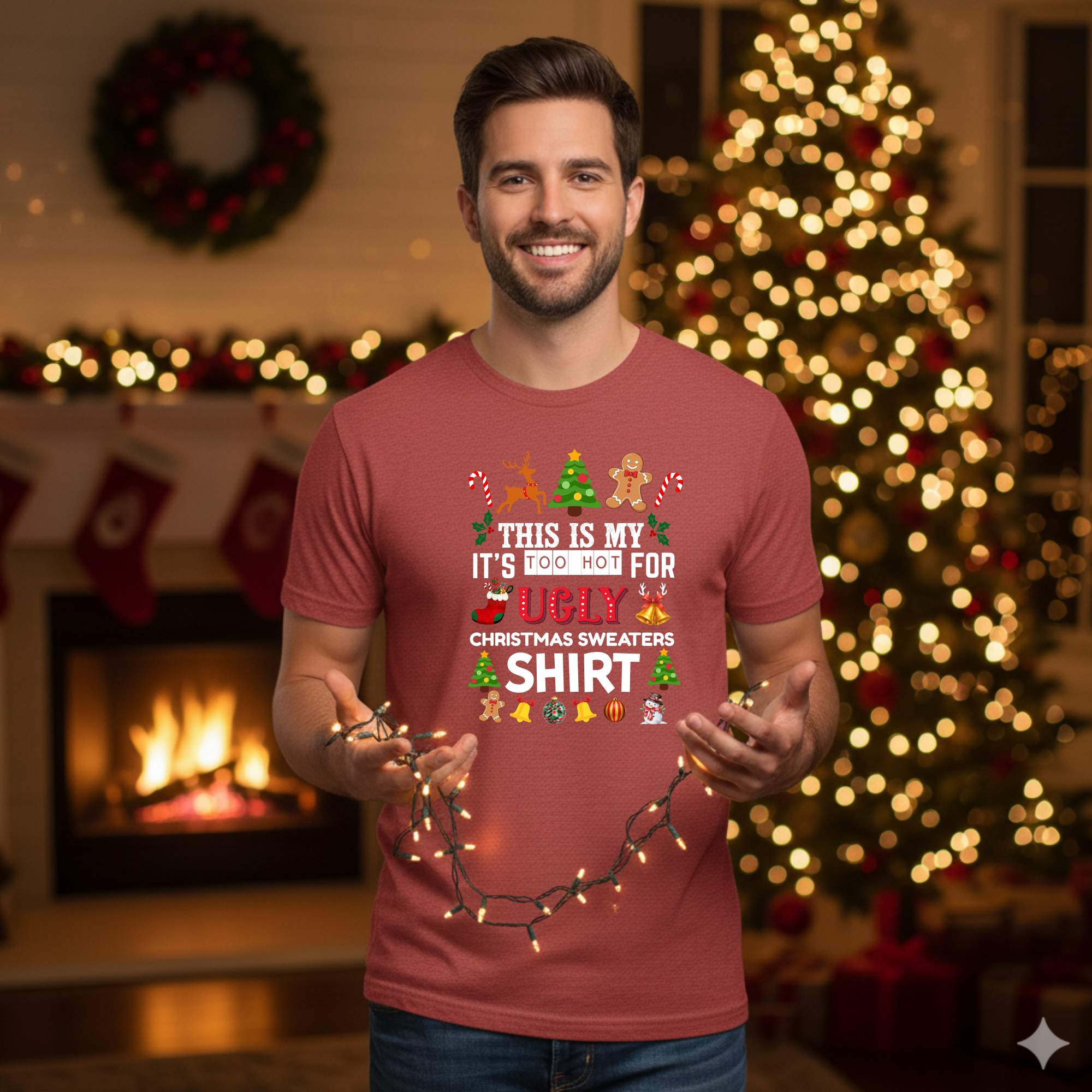 This is my It's too hot for Ugly Christmas Sweater T-Shirt - ornaments -  Funny Holiday Tee for Warm Weather| it's too hot for Christmas sweaters Shirt| | Bella+Canvas Unisex Soft Shirt