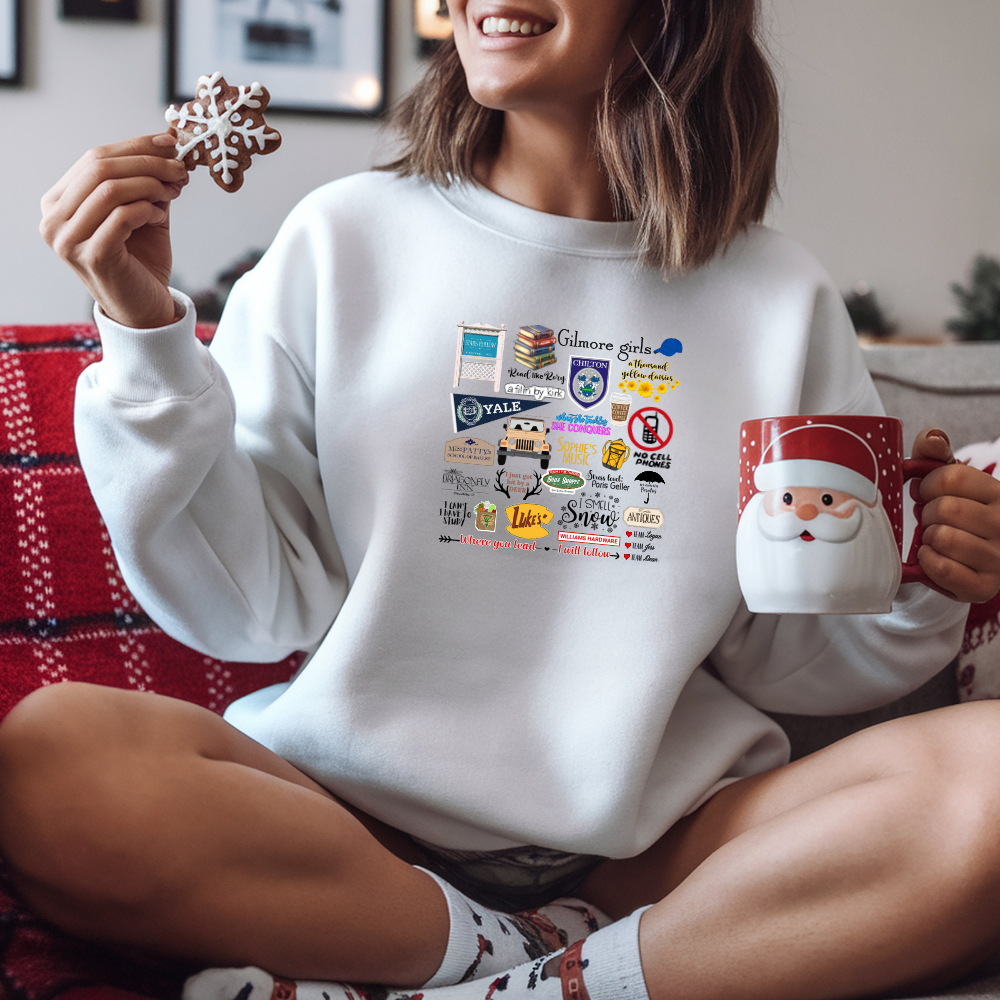 Gilmore Girls “Stars Hollow Collage” T-Shirt, Sweatshirt, or Hoodie | Fan-Favorite Quotes & Places Design | Cozy Rory & Lorelai Gift for Coffee Lovers