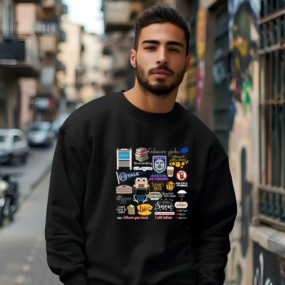 Gilmore Girls “Stars Hollow Collage” T-Shirt, Sweatshirt, or Hoodie | Fan-Favorite Quotes & Places Design | Cozy Rory & Lorelai Gift for Coffee Lovers