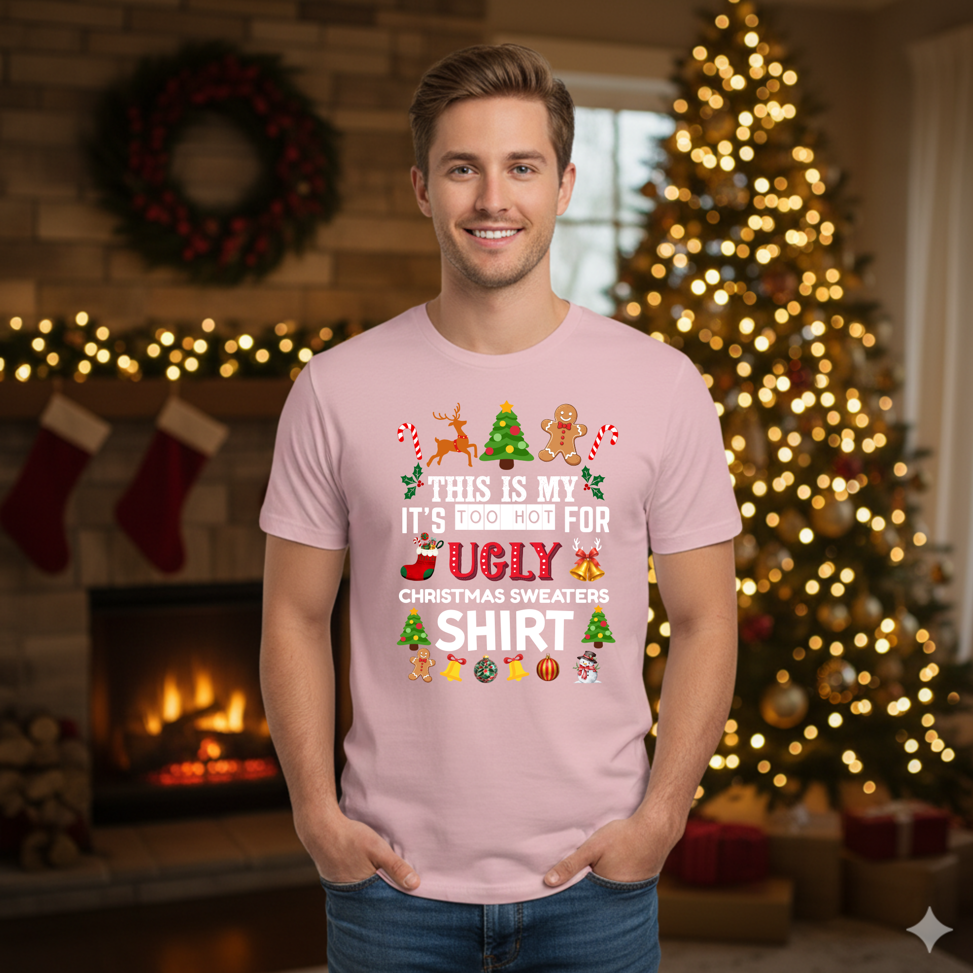 This is my It's too hot for Ugly Christmas Sweater T-Shirt - ornaments -  Funny Holiday Tee for Warm Weather| it's too hot for Christmas sweaters Shirt| | Bella+Canvas Unisex Soft Shirt