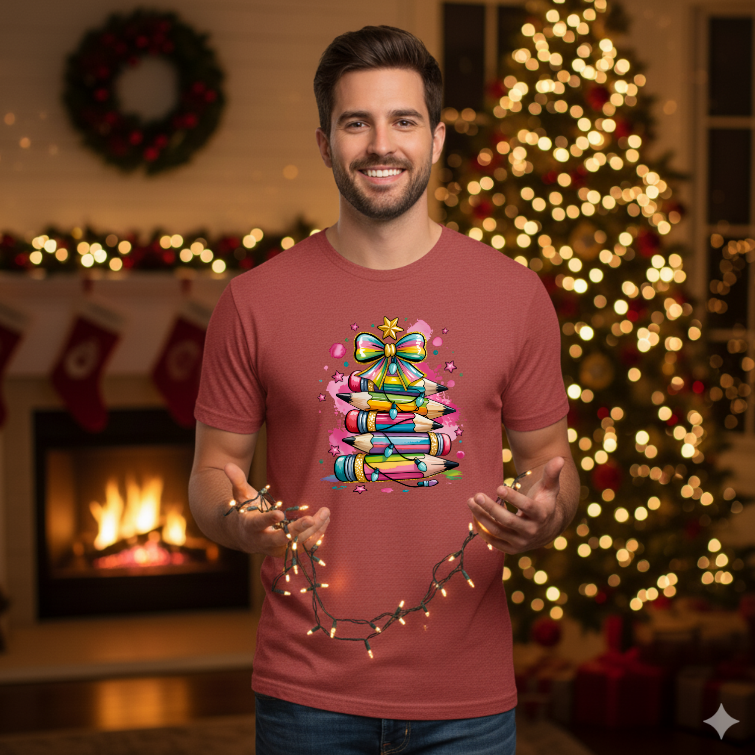 Holiday Shirts for Teachers – Colorful Pencil tree - Funny & Festive Christmas Collection