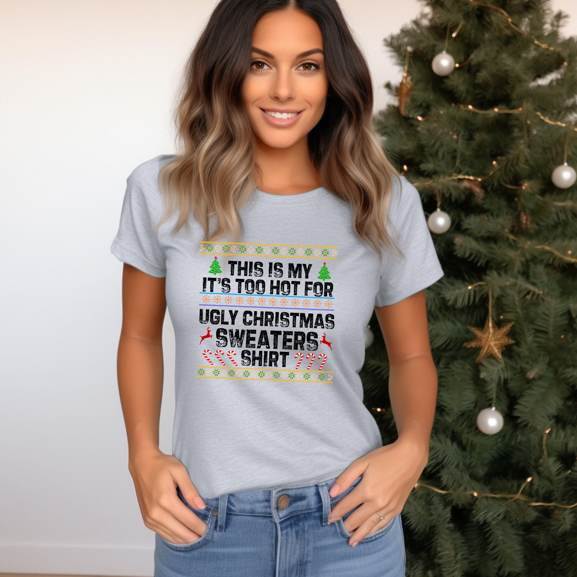 This is my It's too hot for Ugly Christmas Sweater T-Shirt - stitch -  Funny Holiday Tee for Warm Weather| it's too hot for Christmas sweaters Shirt| | Bella+Canvas Unisex Soft Shirt