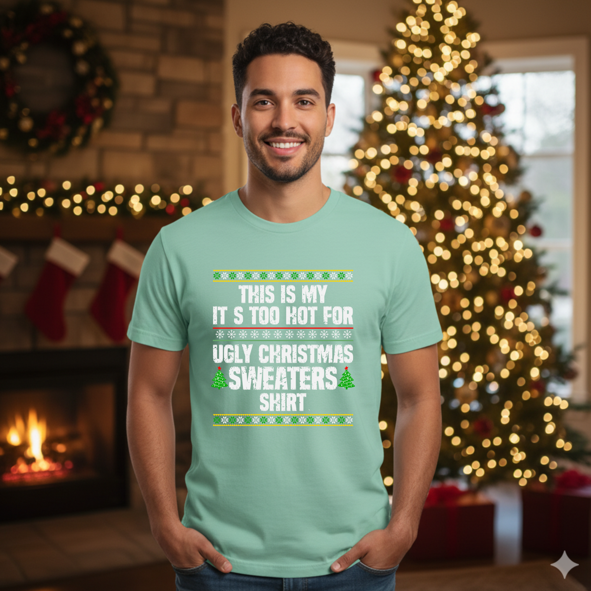 This is my It's too hot for Ugly Christmas Sweater T-Shirt - stitch -  Funny Holiday Tee for Warm Weather| it's too hot for Christmas sweaters Shirt| | Bella+Canvas Unisex Soft Shirt