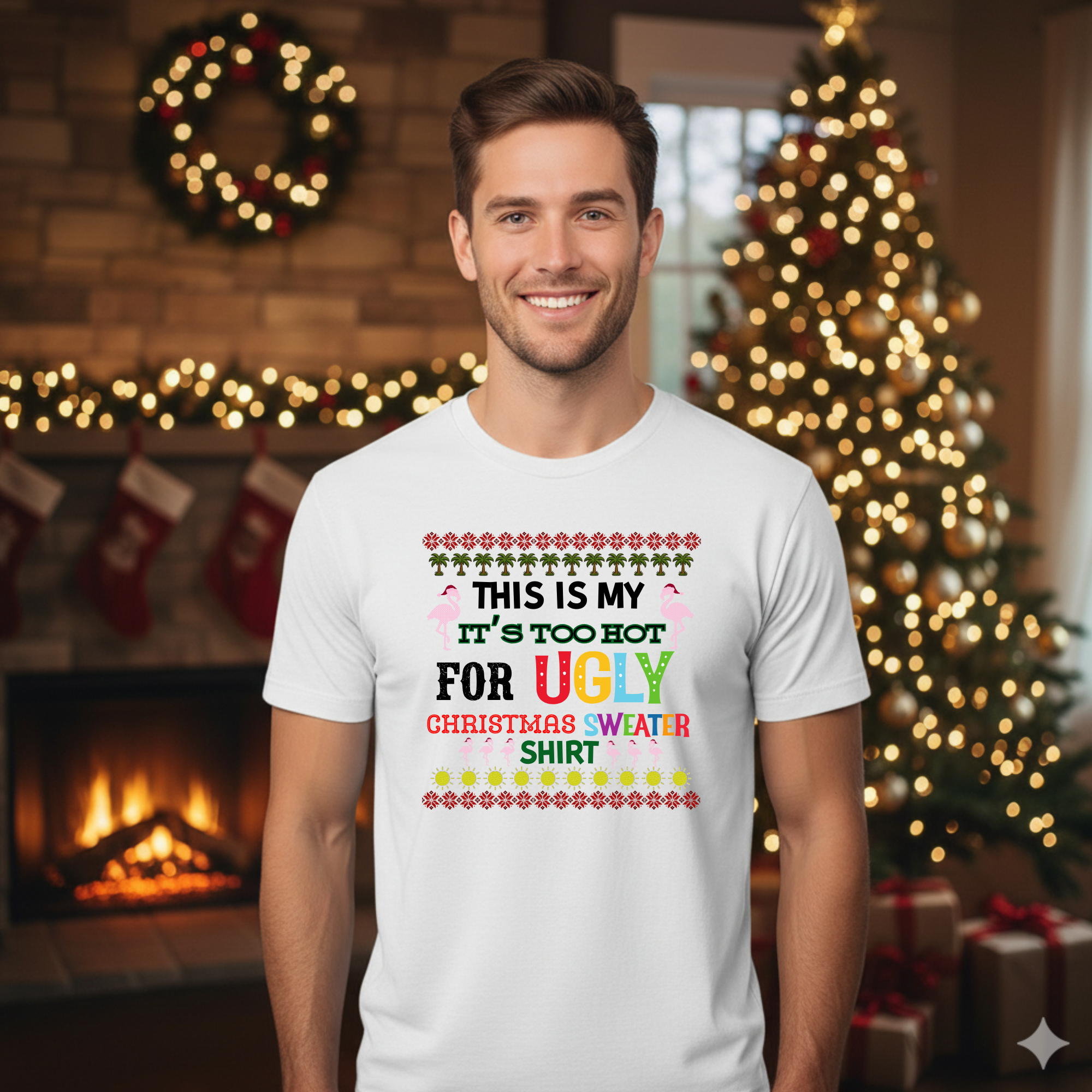 This is my It's too hot for Ugly Christmas Sweater T-Shirt - flamingos -  Funny Holiday Tee for Warm Weather| it's too hot for Christmas sweaters Shirt| | Bella+Canvas Unisex Soft Shirt